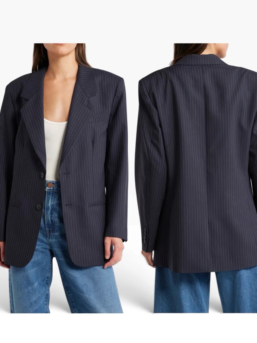 FRAME GRANDFATHER PINSTRIPE NAVY BLAZER SIZE XS